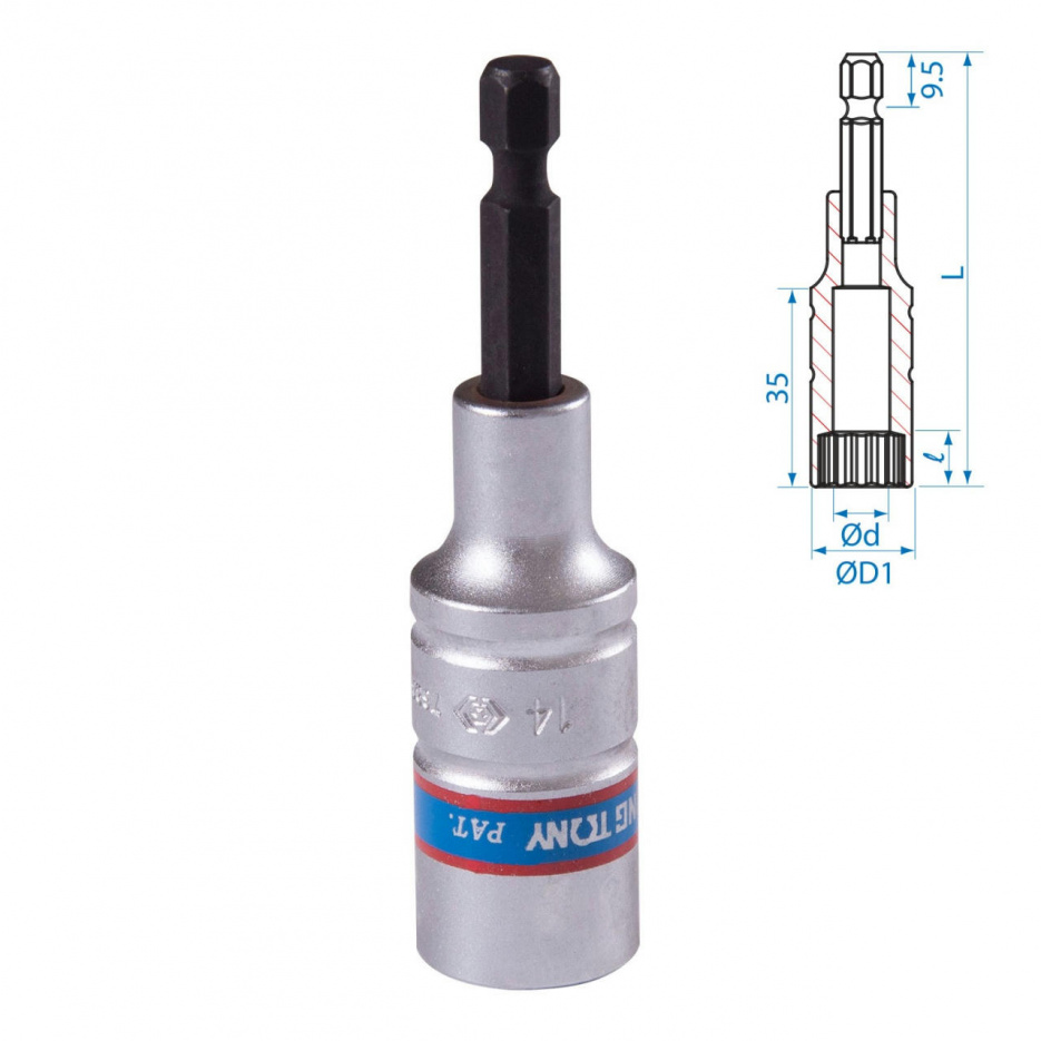 Головка для шуруповерта двенадцатигранная 1/4", 14 мм, L = 80 мм KING TONY 76B814M